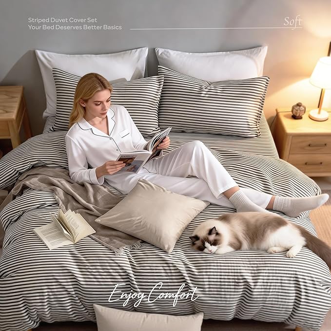 JELLYMONI 100% Natural Cotton 3pcs Striped Duvet Cover Sets - Image 5