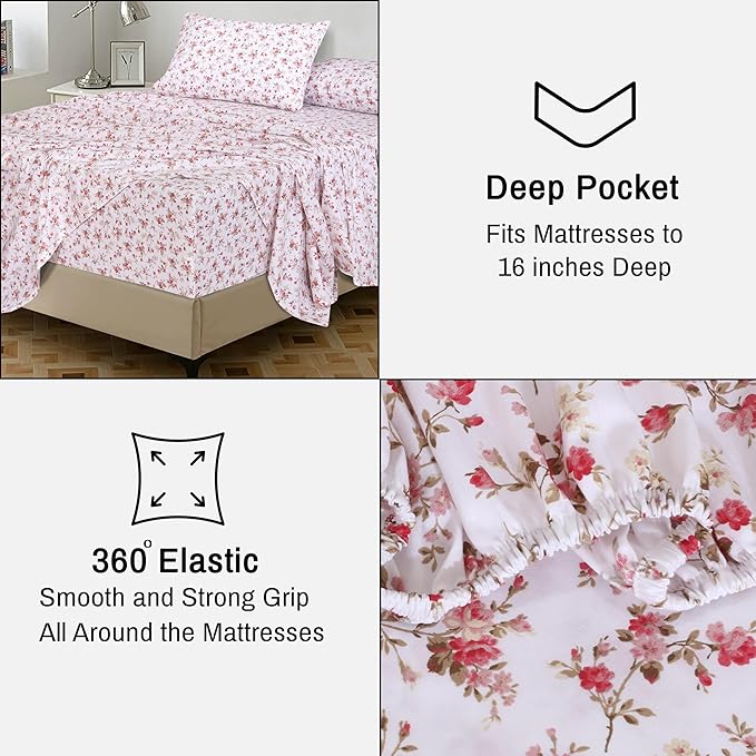 RUVANTI 100% Cotton Sheets King Size 4-Piece Set Percale Bedding, Cooling & - Image 6