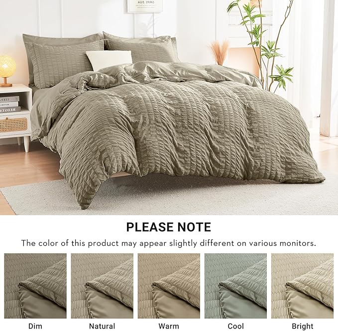 HYMOKEGE Linen Full Size Comforter Sets Seersucker 7 Pieces, All Season Luxury - Image 5