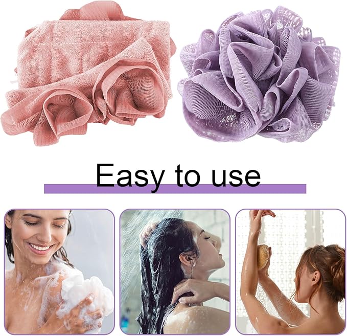6 Pcs Washcloth Loofah Combo, 2 in 1 Bath Loofah Sponge - Image 6