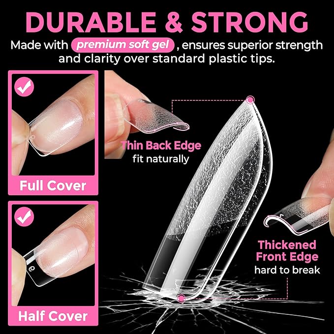 UNA GELLA Extra Short Square Nail Tips XS 216pcs Pre-shape Extra Short Square - Image 5