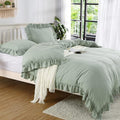 Sage Green Ruffled Duvet Cover Twin, Sage Green, 68x90 in by CAROMIO