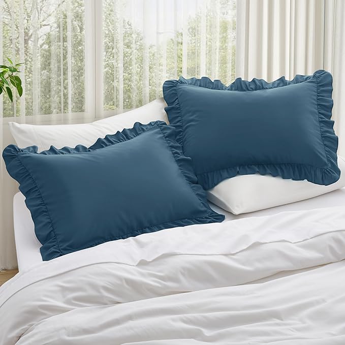 KKJIAF Ruffle Pillow Cases Queen Size Set of 2, Ruffled Pillow Covers - Image 2