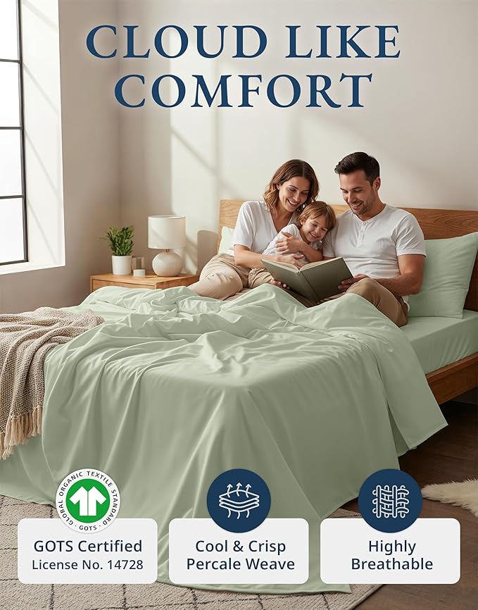 LANE LINEN 100% Organic Cotton Queen Sheet Set, Soft & Breathable Percale Weave - Image 2
