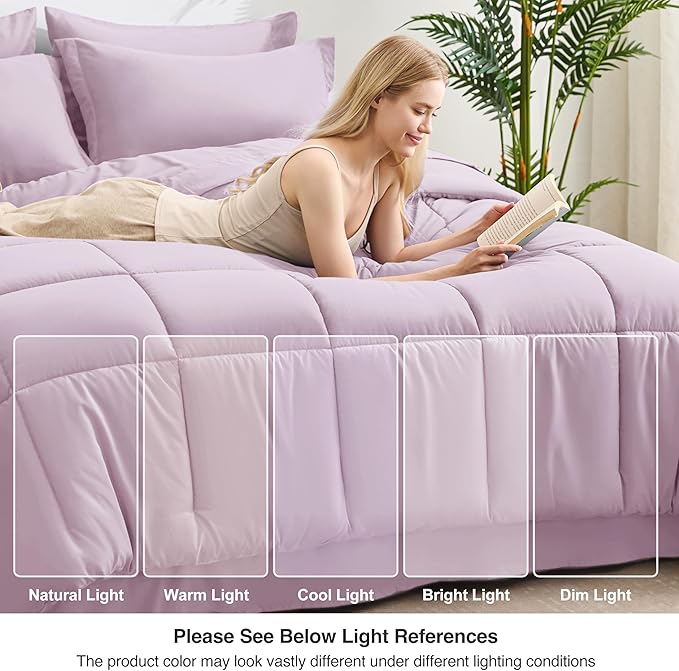Love's cabin Full Comforter Set Light Purple, 7 Pieces Full Bed in a Bag - Image 7