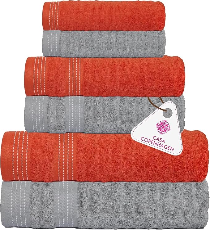 CASA COPENHAGEN Elegance 6Pcs 100% Egyptian Cotton Large Designer Towels Gift by CASACOPENHAGEN
