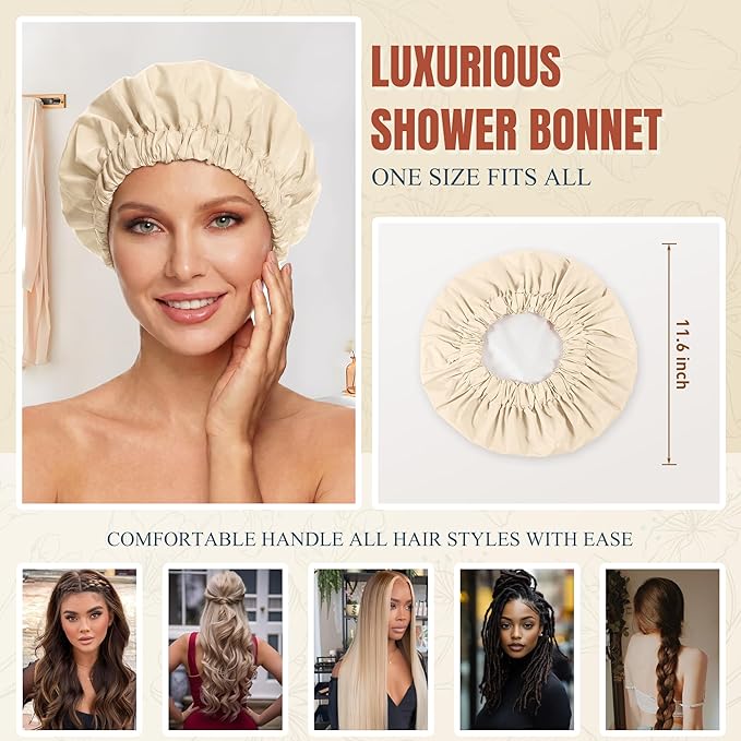 Reusable Shower Cap for Women, Large Waterproof Shower Bonnet - Image 4