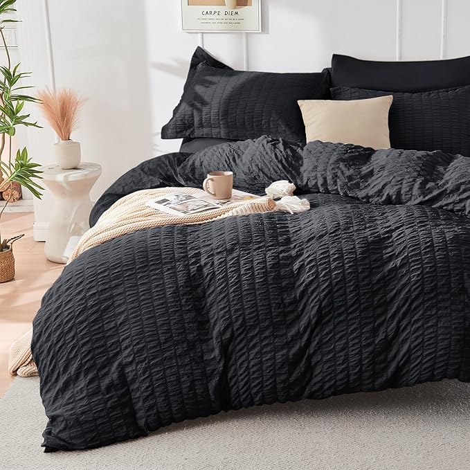 HYMOKEGE Black Full Size Comforter Sets Seersucker 7 Pieces, All Season Luxury - Image 2