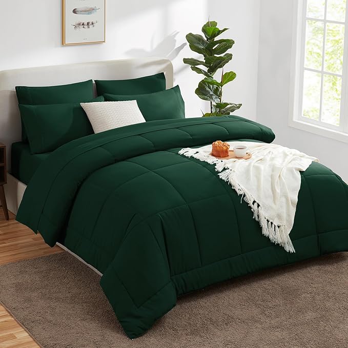 CozyLux Full Size Comforter Sets Emerald Green, 7 Pieces Bed in a Bag, All - Image 8