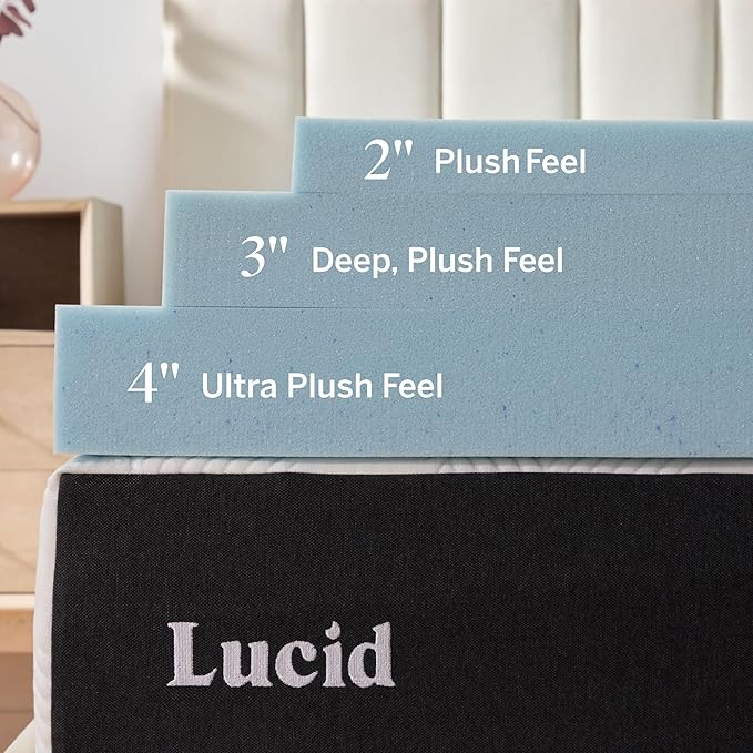 Lucid 3 Inch Memory Foam Mattress Topper, Queen Size – Cooling Gel Bed Topper – - Image 3