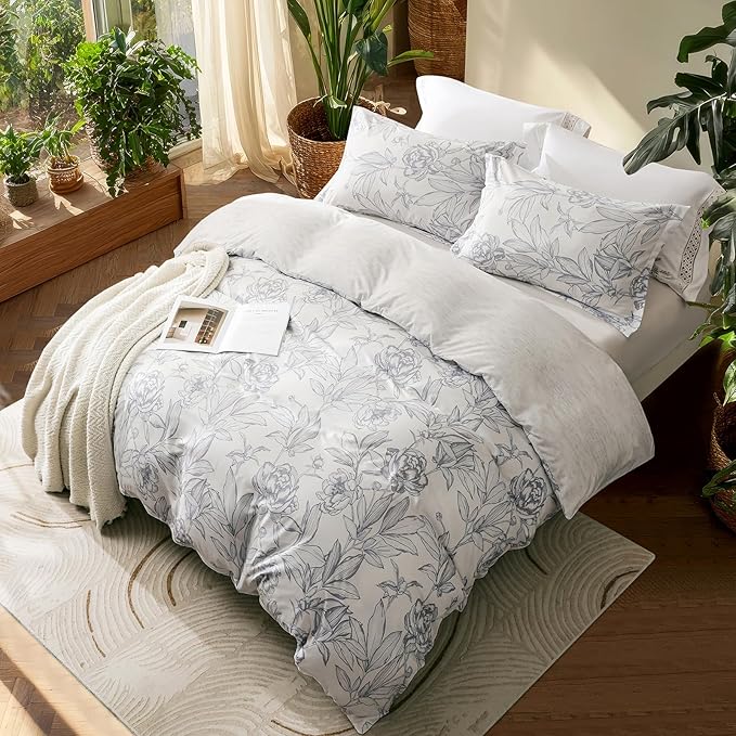 OAITE Duvet Cover King Size, Reversible Shallow Bottom Printing White Duvet - Image 3