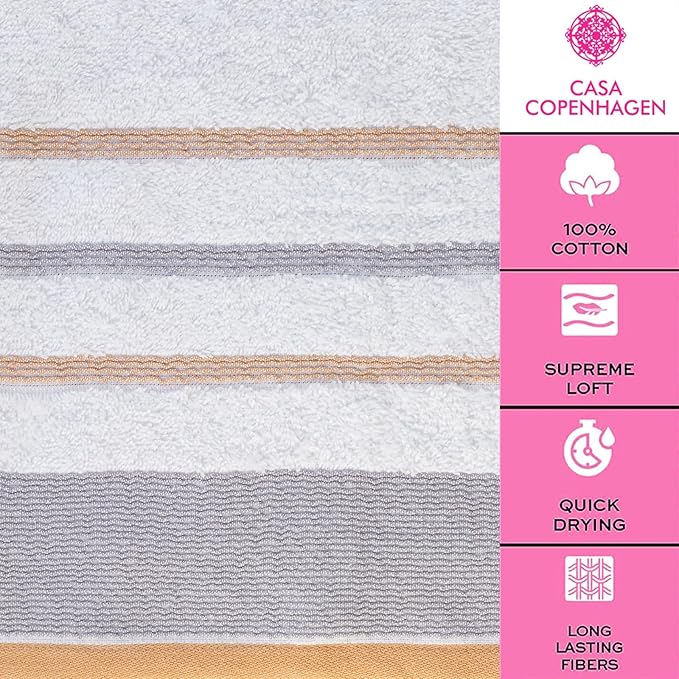 CASA COPENHAGEN White Bay 4Pcs 100% Egyptian Cotton Designer Hand Towels Gift - Image 4