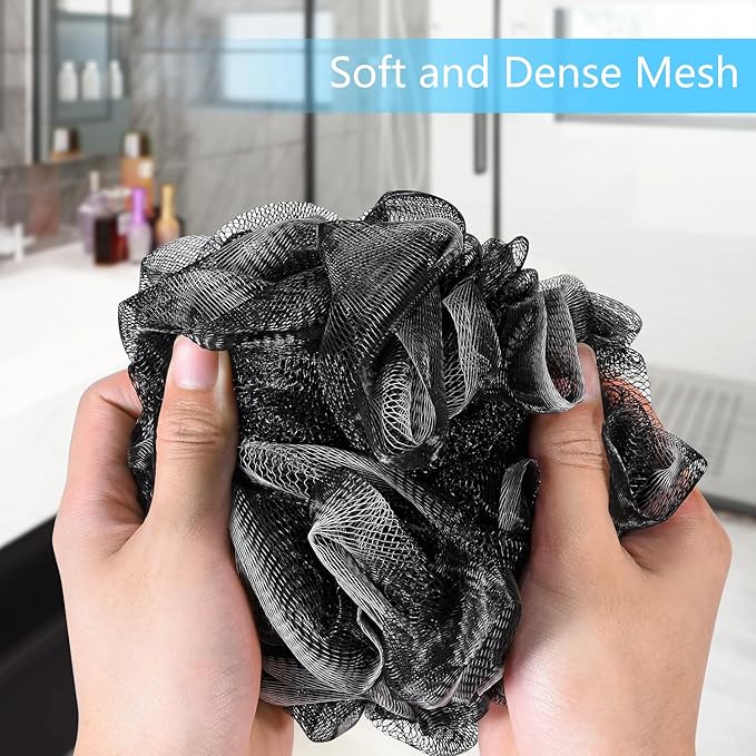 Yoget Bath Loofah Sponge, 4 Pack Black 60G Shower Mesh Ball Soft Pouf Body - Image 3