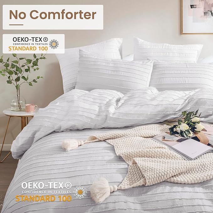 NEXHOME PRO Duvet Cover King, Light Grey 3 Pieces Boho Tufted Duvet Cover Set - Image 3