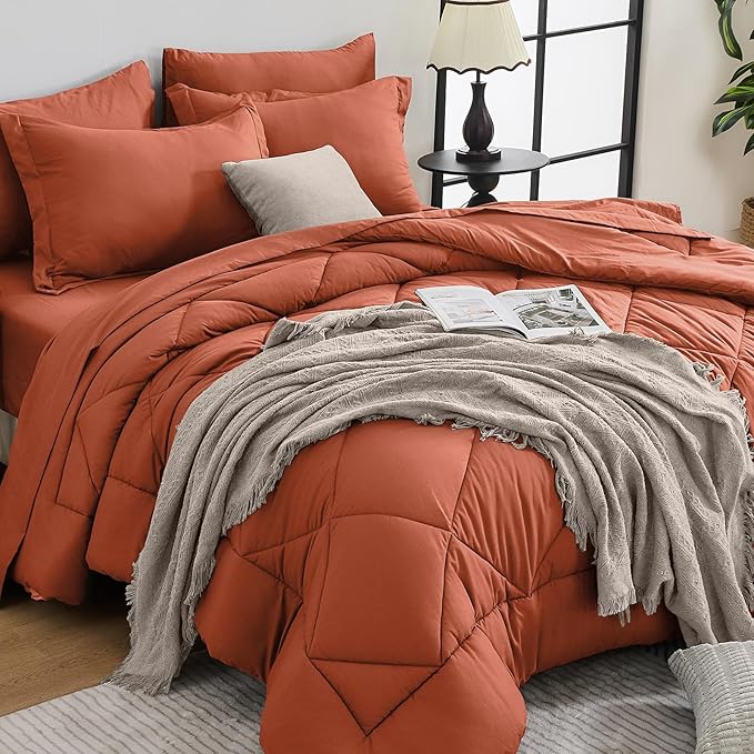 HEVUMYI Burnt Orange Cali-King Comforter Set by HEVUMYI