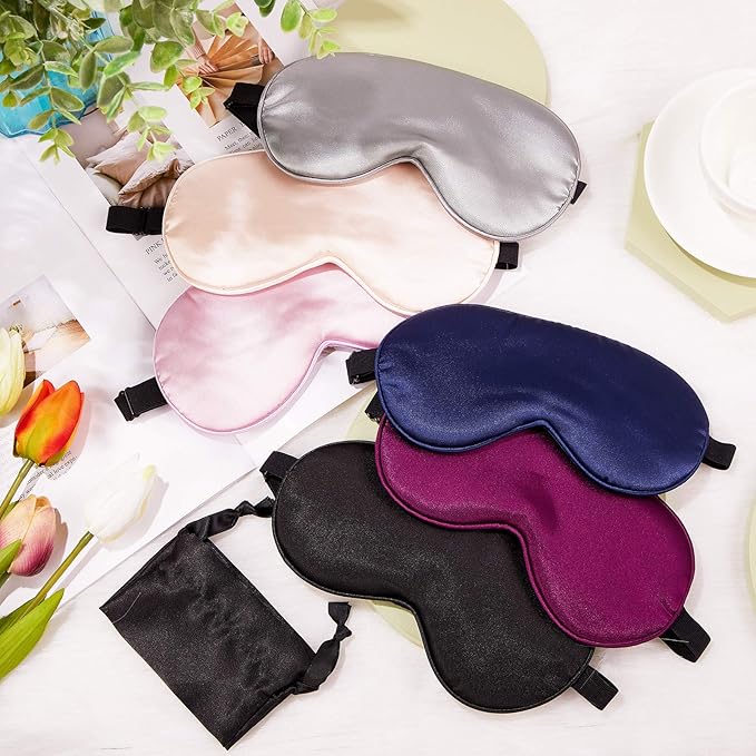 6 Pieces Natural Silk Sleep Mask Soft Eye Mask Adjustable Strap Blindfold - Image 4