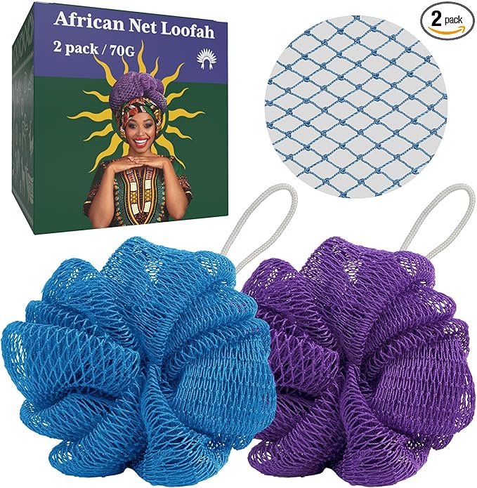 Bathway Loofah Bath Sponge, 2 Pack African Net Sponge Authentic, Exfoliating by Bathway