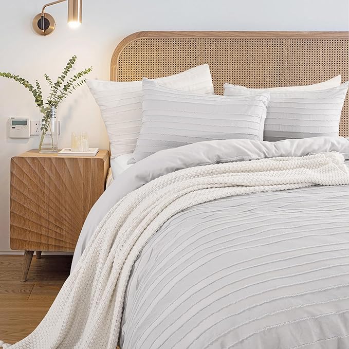 NEXHOME PRO Duvet Cover King, Light Grey 3 Pieces Boho Tufted Duvet Cover Set - Image 2