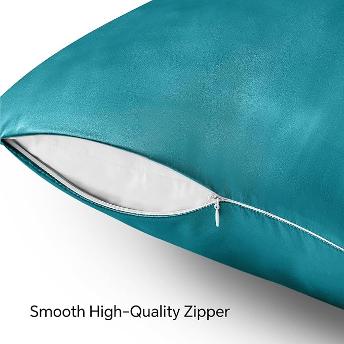BEDELITE Satin Pillowcase with Zipper, Teal King Size Pillow Cases Set of 2 - Image 5