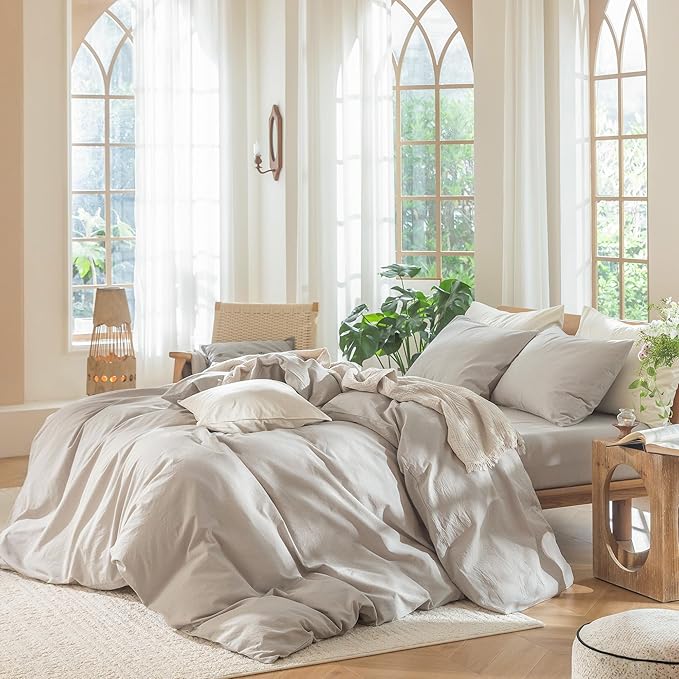 MooMee Bedding Duvet Cover Set 100% Washed Cotton Linen Like Textured - Image 3