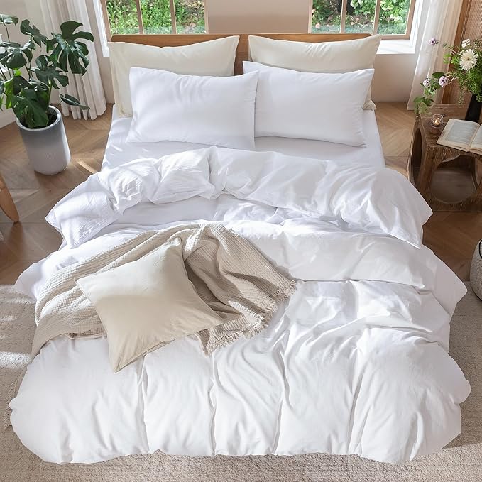 MooMee Bedding Duvet Cover Set 100% Washed Cotton Linen Like Textured - Image 7