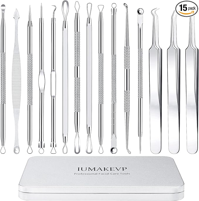 Pimple Popper Tool Kit, IUMAKEVP 15 PCS Professional Stainless Steel Blackhead by IUMAKEVP