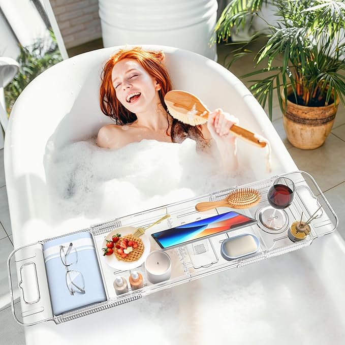 Expandable Bathtub Tray Caddy, AZ. MIFENO Clear Acrylic Bath Tray - Image 7