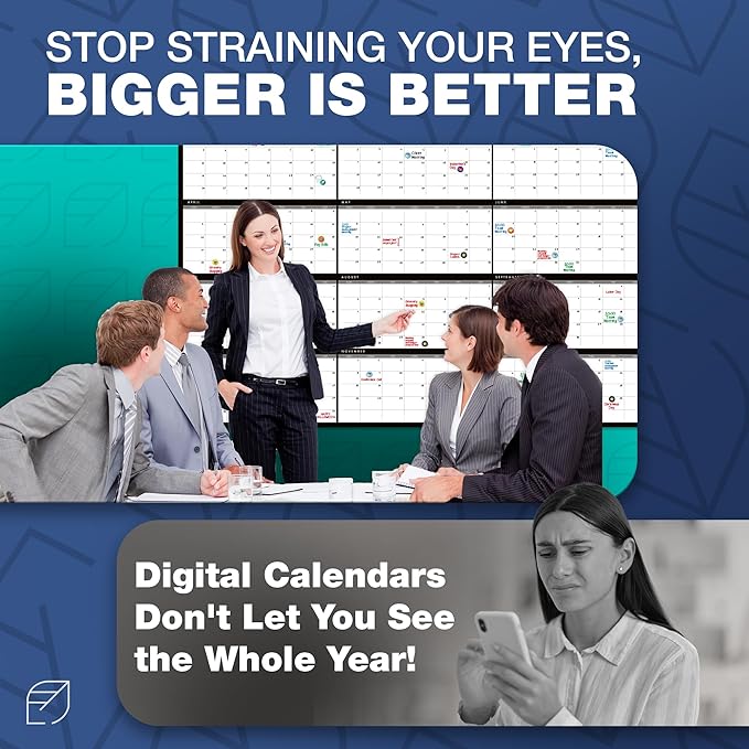 Large Dry Erase Calendar for Wall, 38" x 68" - Undated, Yearly, Reusable - Full 12 Month Year - Includes Markers, Eraser & Accessories