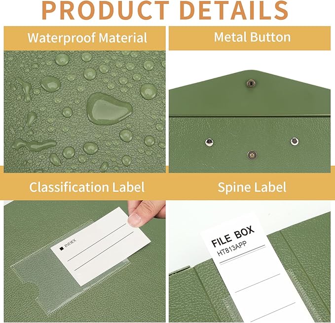 HUA JIE 2 Pack A4 Storage File Boxes Archives Case,65mm Spine,Box File Document Storage Box with Metal Clip for Office School -Green