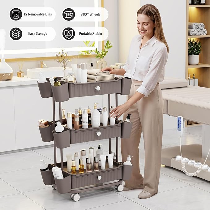 3 Tier Drawer Shelf Beauty Cart - Image 3