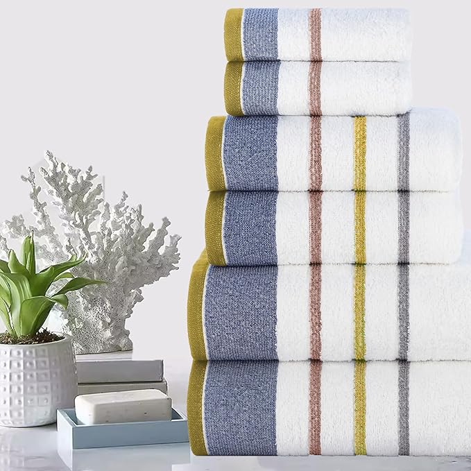 CASA COPENHAGEN White Bay 6Pcs 100% Egyptian Cotton Large Designer Towels Gift - Image 3