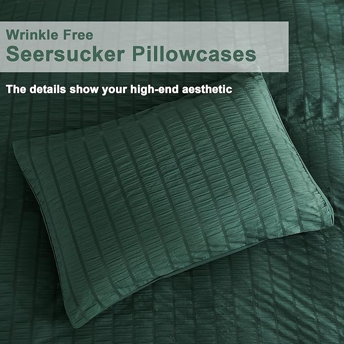 AveLom Dark Green Seersucker Duvet Cover Set Full Size, 3 Pieces, Ultra Soft - Image 5