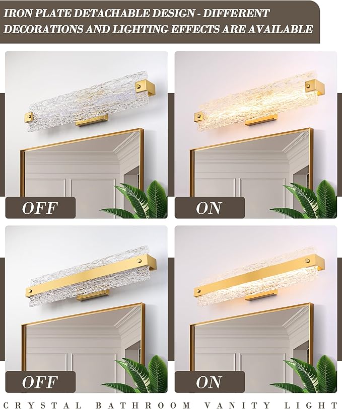 Brushed Gold LED Bathroom Vanity Light, 24.4 Inch 15W Modern Dimmable Bathroom - Image 2