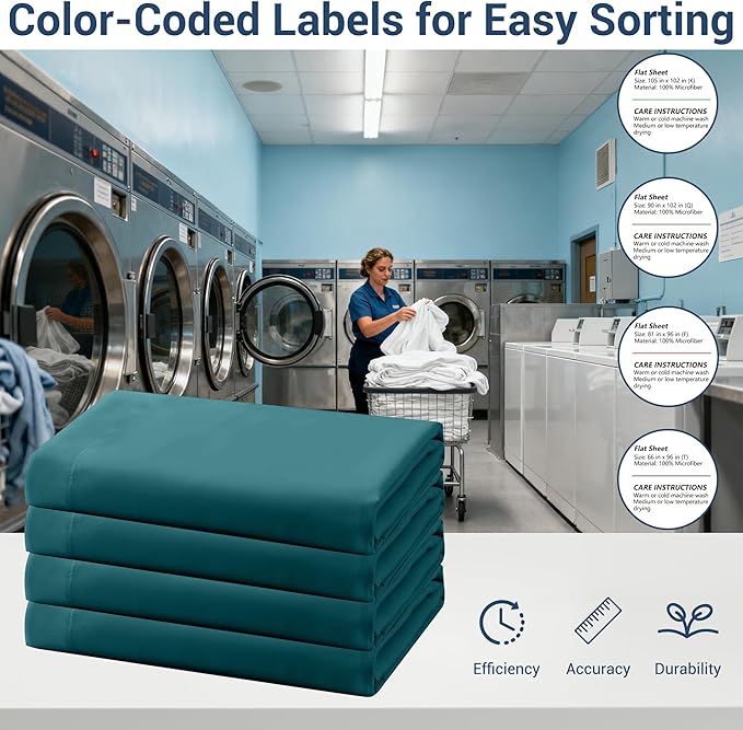 Bulk Full Flat Sheets Only, 6 Pack Quick Sort Top Bed Sheet, Color-Coded Label - Image 4