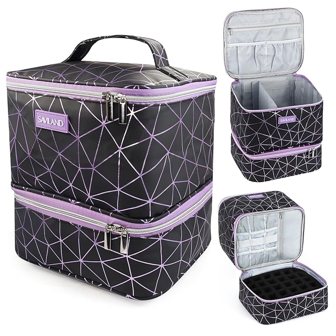 SAVILAND Nail Polish Organizer Bag: PU Leather Nail Kit Organizer Holds 30 by SAVILAND