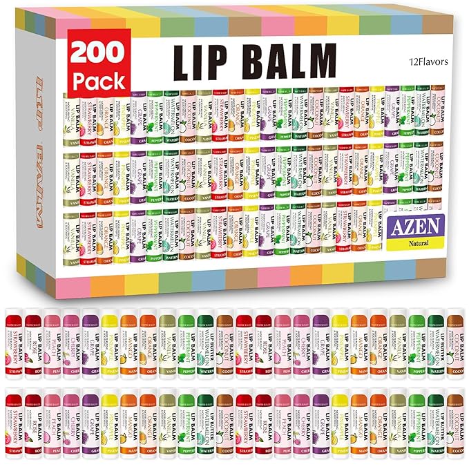 AZEN 200 Pack Lip Balm Bulk, Moisturizing Lip Balms by AZEN