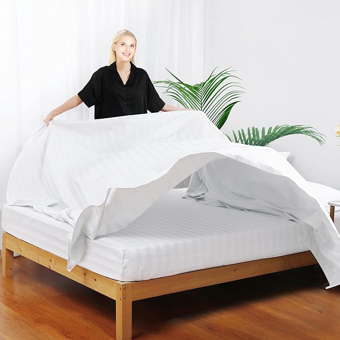 Flat Sheet Only King Size, 400 TC 100% Egyptian Cotton Flat Sheet Striped - Image 6