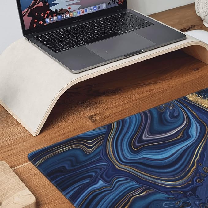 CANFLASHION Gaming Mouse Pad,Large Mouse Pads for Desk,Non-Slip Rubber Base Extended Mousepad,XXL Keyboard Mouse Mat,Computer Keyboard Desk Pad with Stitched Edges,35.4x15.8inch,Blue Golden Marble