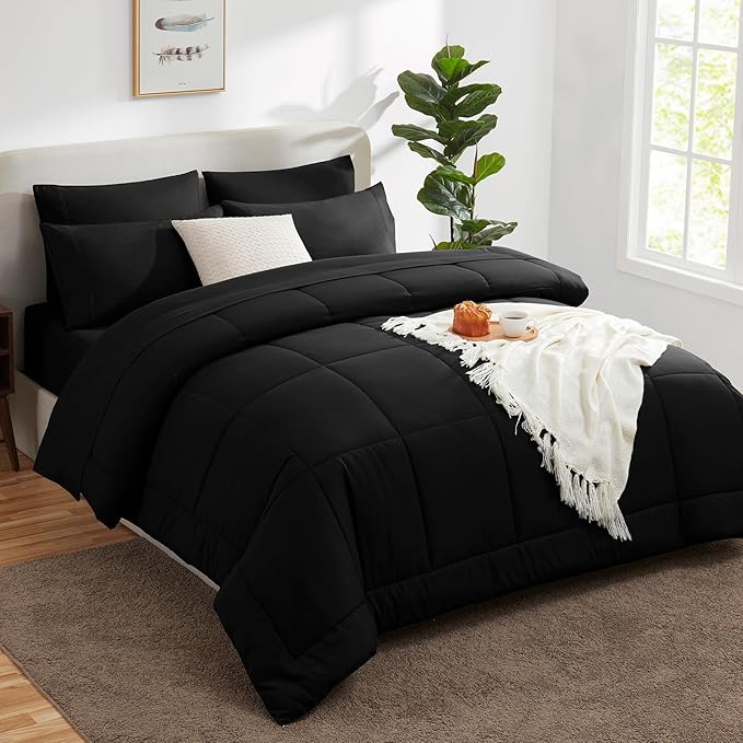 CozyLux King Size Comforter Set Black, 7 Pieces Bed in a Bag, All Season - Image 8
