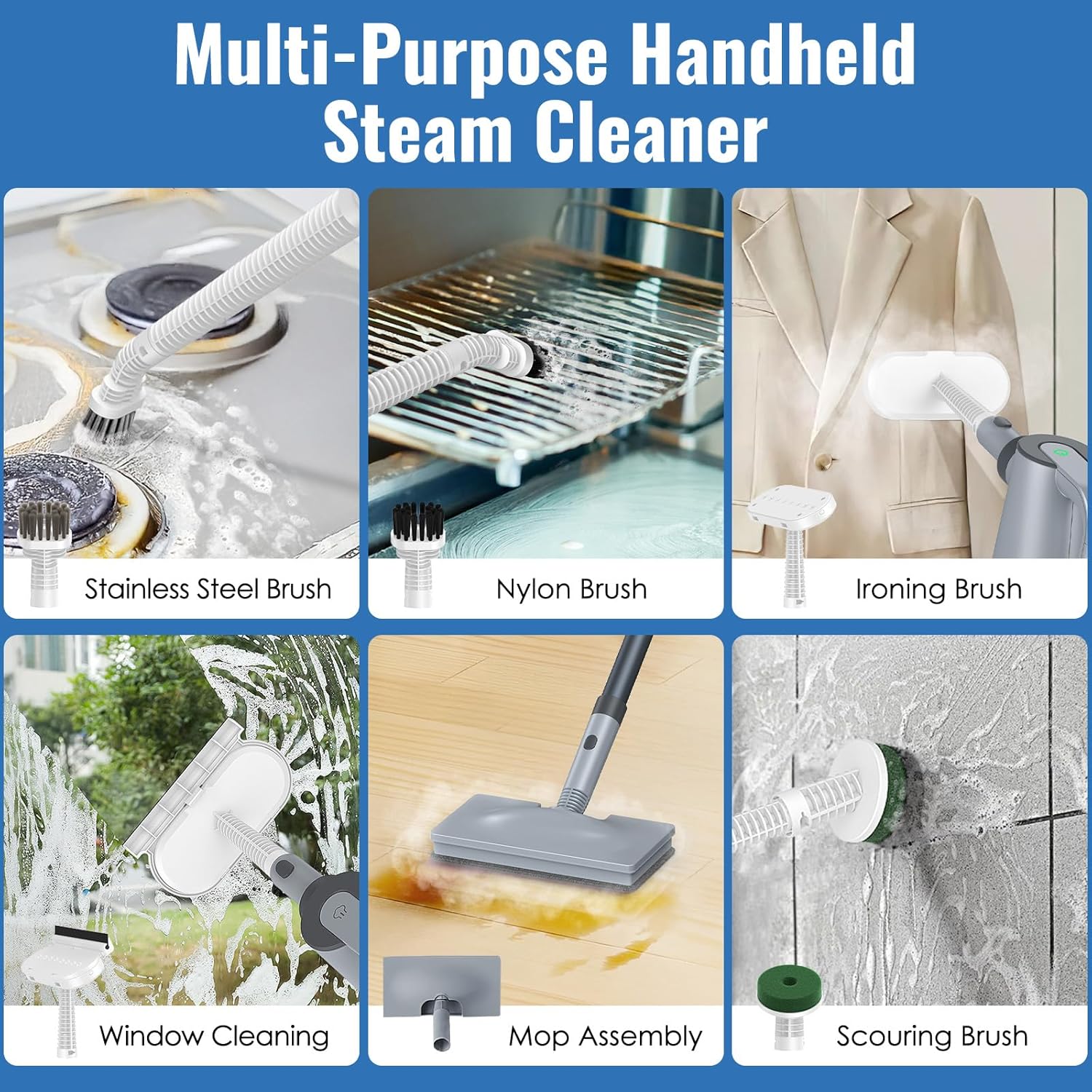 FEPPO Steam Mop & Handheld Steam Cleaner for Home and Floor Cleaning, 15s Heat-Up, 230°F Powerful Steamer with 10-in-1 Multi-Purpose Attachments for Floors, Hardwood,Tiles,Grout,Windows,Kitchen,Bath