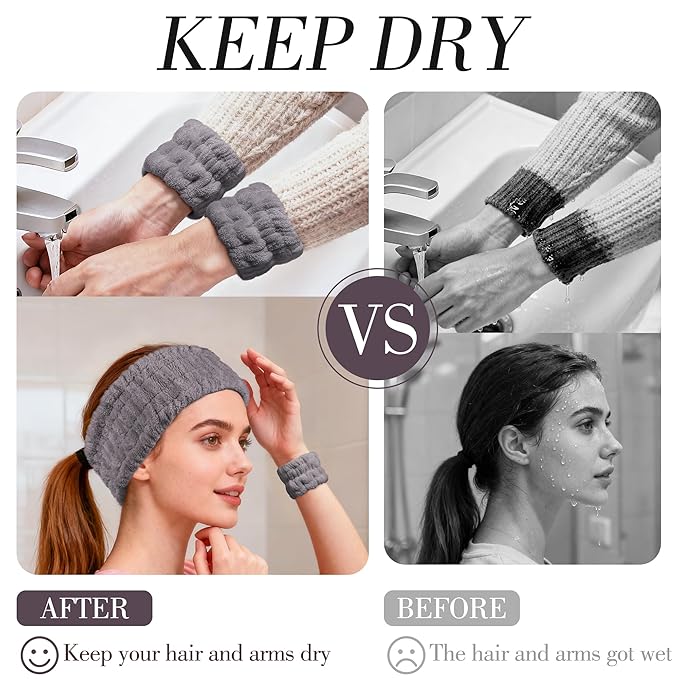 DiyJibb 9 Pcs Spa Headband for Washing Face, Skincare Headband and Wristband Set - Image 5