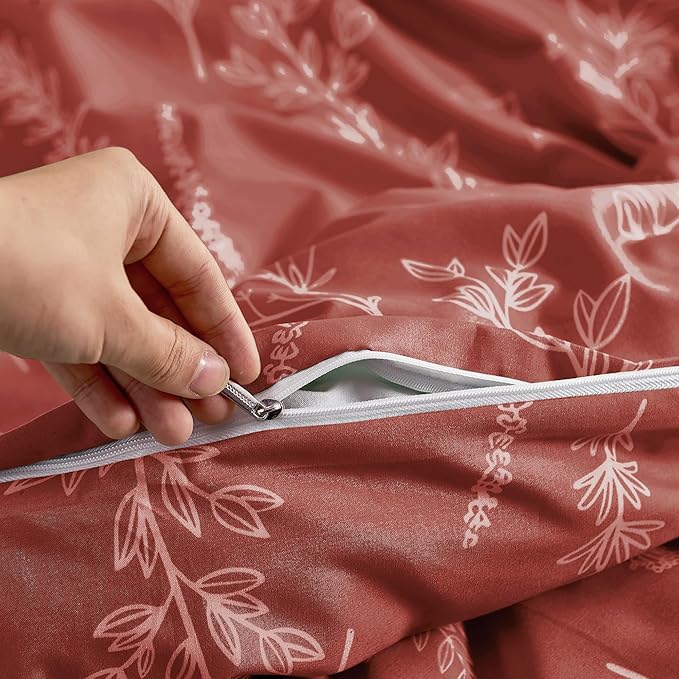 MUXHOMO Duvet Cover King Size, Reversible Floral Terracotta Duvet Cover Set - Image 5