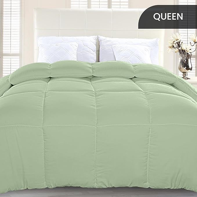 Utopia Bedding Queen Comforter Duvet Insert, Quilted Sage Green Comforter - Image 2