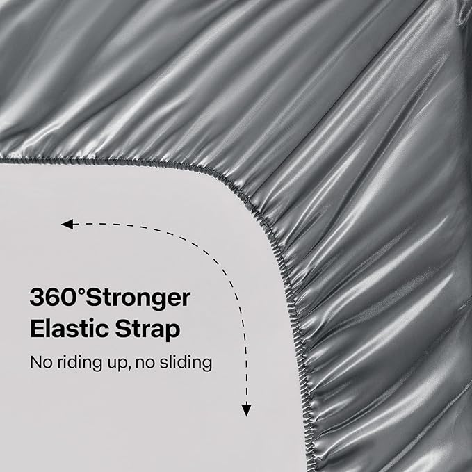 BEDELITE California King Sheets Set, Luxury Soft Dark Grey Satin Sheets - Image 4