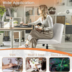 PUKAMI Criss Cross Legged Office Desk Chair No Wheels,PU Leather Modern Swivel Height Adjustable Wide Seat Mid Back Computer Task Vanity Chair for Home Office