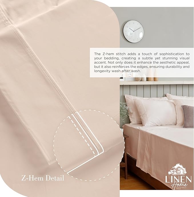 Linen Home 100% Cotton Percale Sheets California King Size, Sand Shell - Image 3