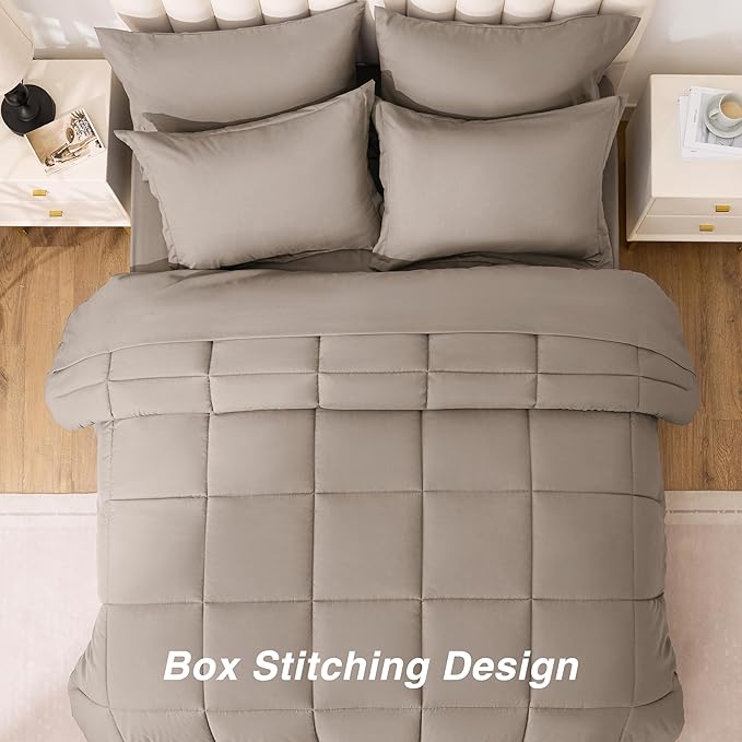 Love's cabin California King Comforter Set Light Brown, 7 Pieces California - Image 4