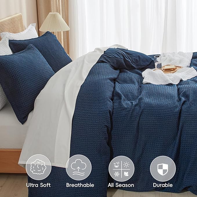 PHF Waffle Weave Duvet Cover Set Twin/Twin XL Size, No Snagging Soft Luxury - Image 4