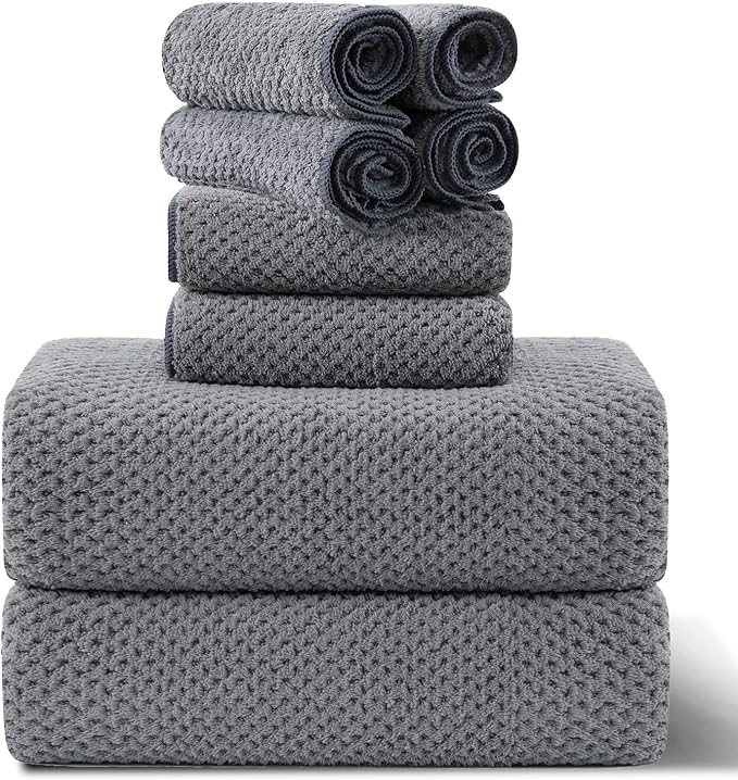8-Piece Gray Bath Towel Set, 2 Extra Large Bath Towel Sheets, 2 Hand Towels and by Smuge