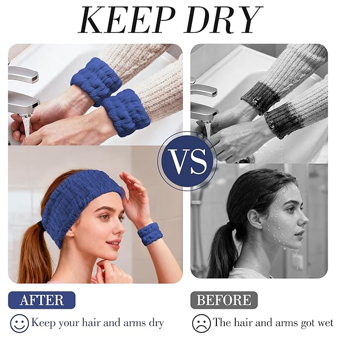 DiyJibb 9 Pcs Spa Headband for Washing Face, Skincare Headband and Wristband Set - Image 5